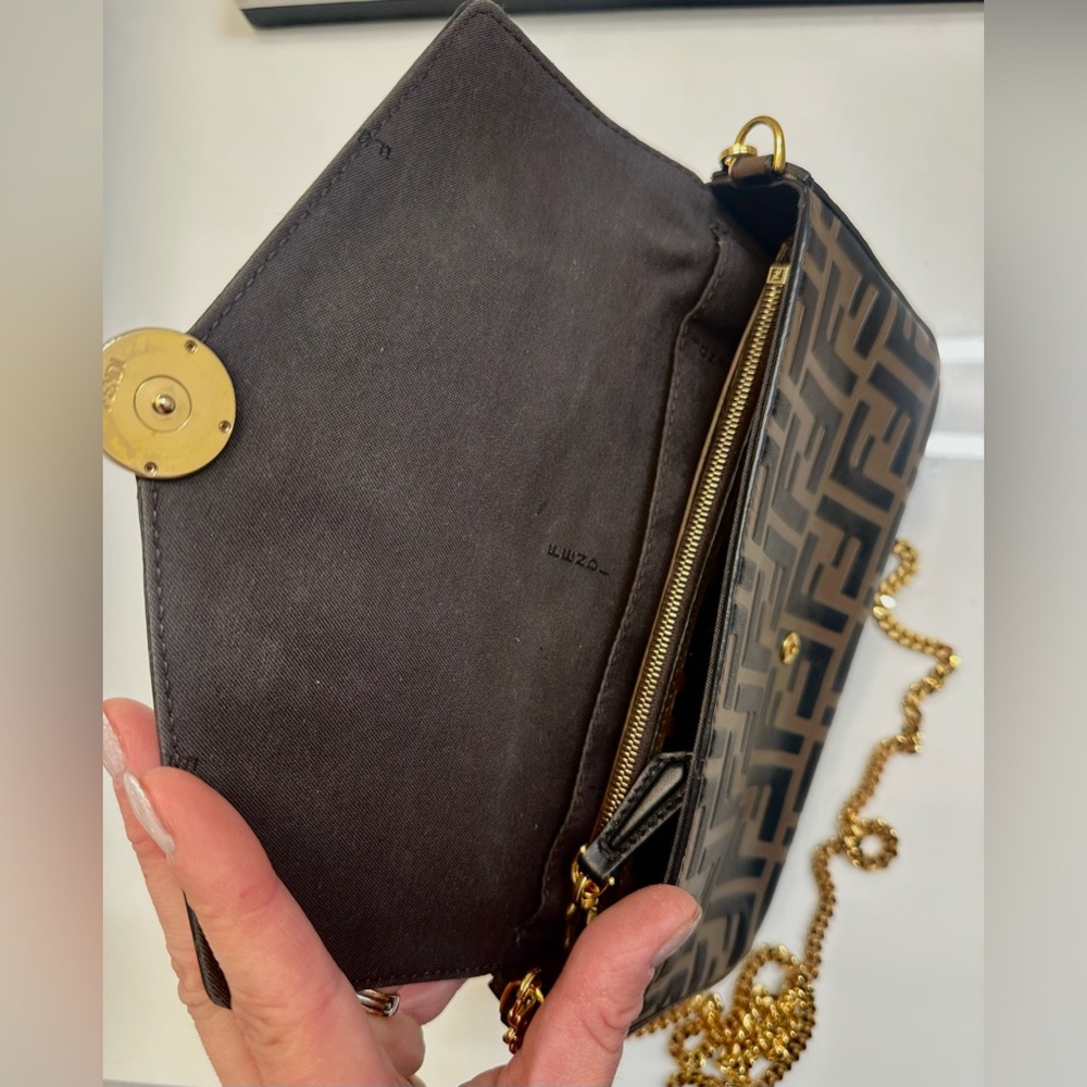 FENDI - Monogram Crossbody Bag with Gold Chain includes Billfold & Wallet - Picture 12 of 13